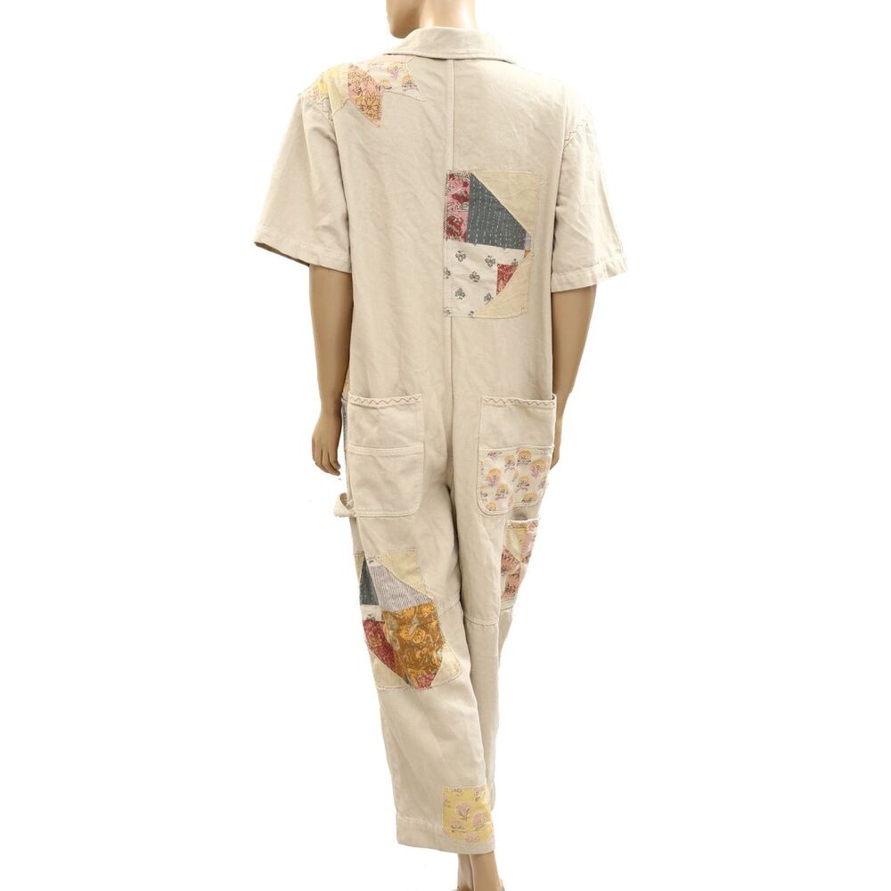 Free People We The Free Glory Days Jumpsuit Utility Patchwork Cotton M 285765 - Picture 7 of 9